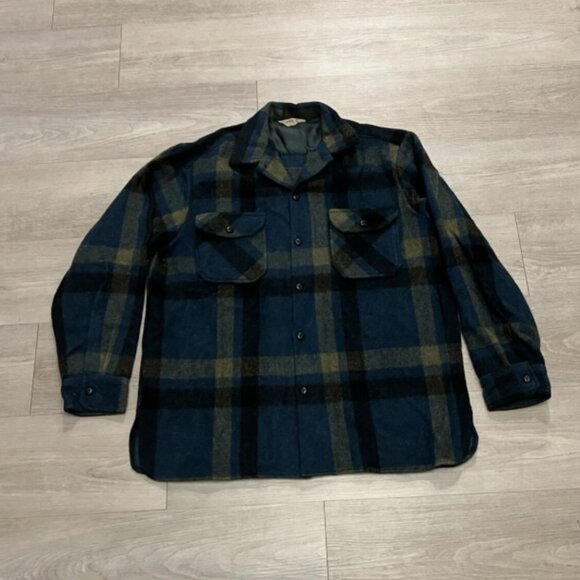Vintage 70s The Vagabond By Rich Sher Virgin Wool Plaid Flannel Shirt Shacket XL